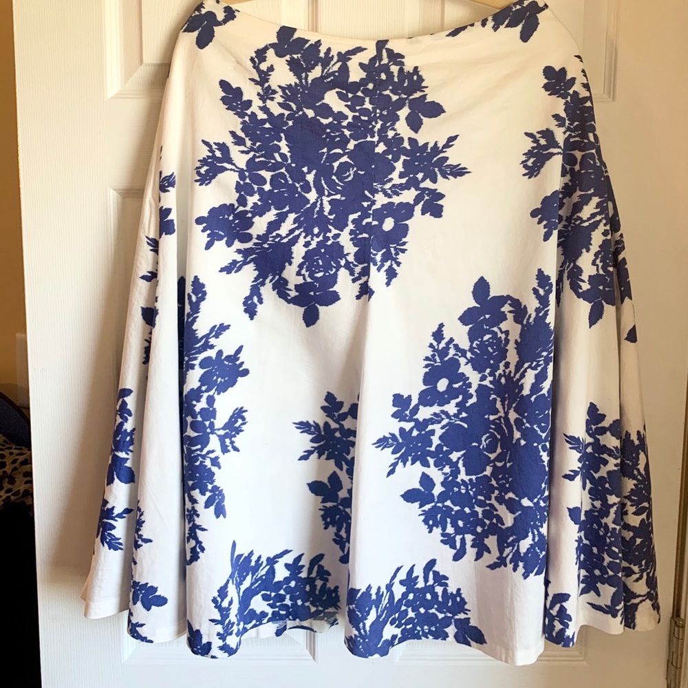 White full Skirted midi w/ Cobalt blue flowers